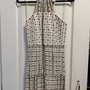 Alice + Olivia White Strapless Studded Fringe Dress